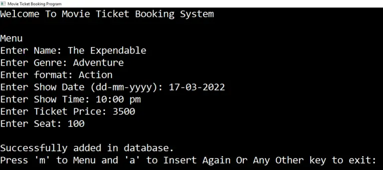 Movie Ticket Booking System Project in C++ and MySQL Database