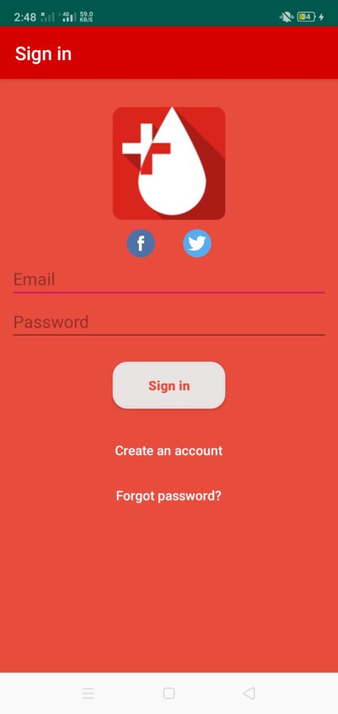 Blood Bank Android App Login Page