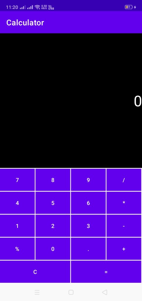Calculator Android App Output