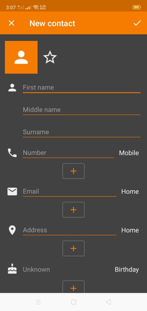 Contact App in Android Output