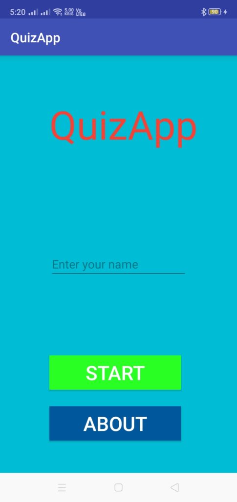 Quiz App in Android Enter Name