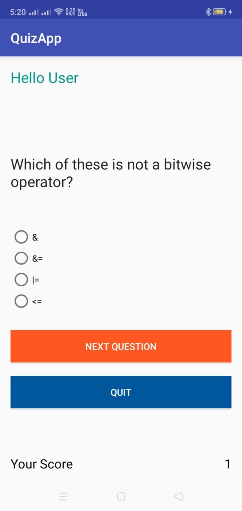 Quiz App in Android Questions