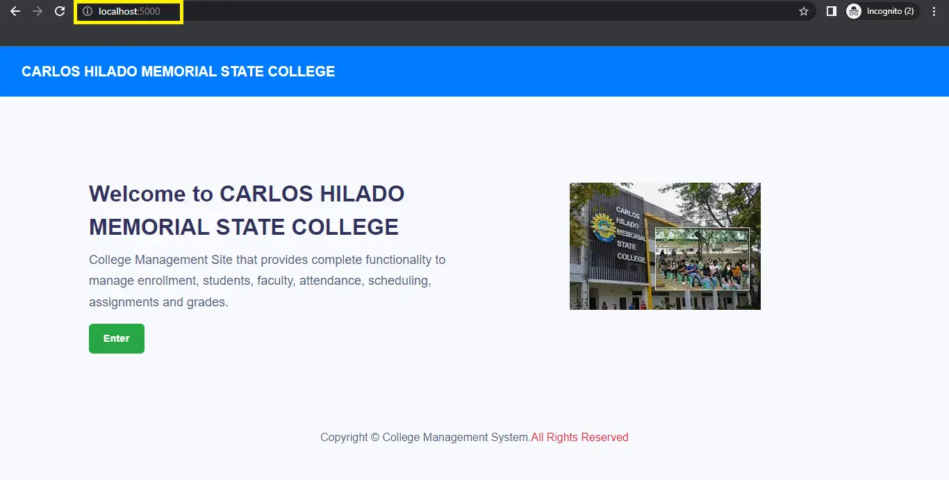 copy url in College Management System Project in Node JS with Source Code