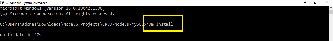 npm install in Crud Operation in Nodejs and MySQL with Source Code