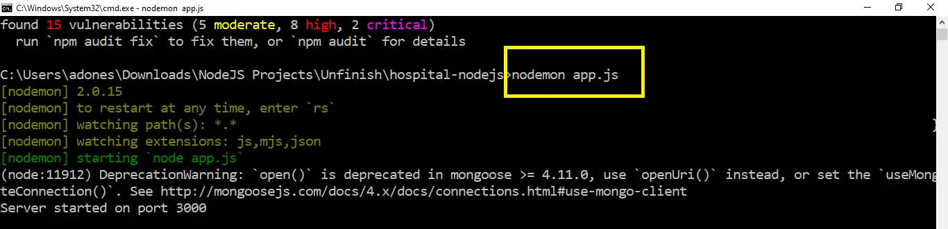 run in Hospital Management System Project Node JS with Source Code
