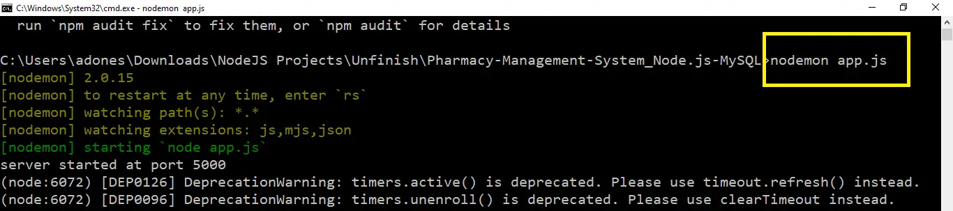 run project in Pharmacy Management System Project in Node JS with Source Code