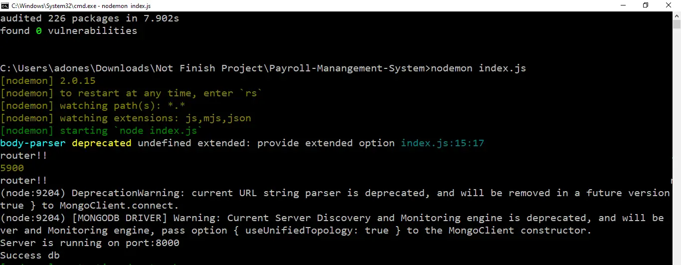 run project in Payroll Management System Project in Node JS with Source Code