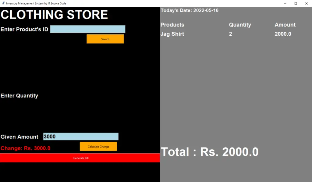 Cloth Store Management System Project in Python