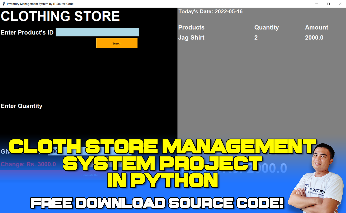 Cloth Store Management System Project in Python with Source Code