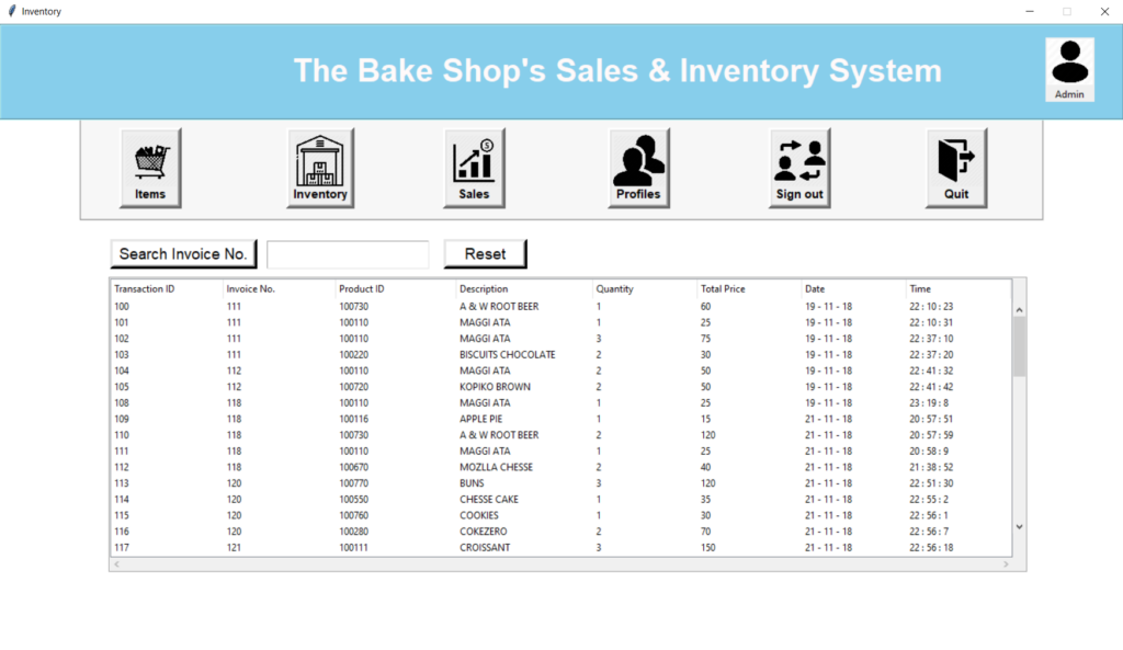 Sales Management System Project in Python Admin Side