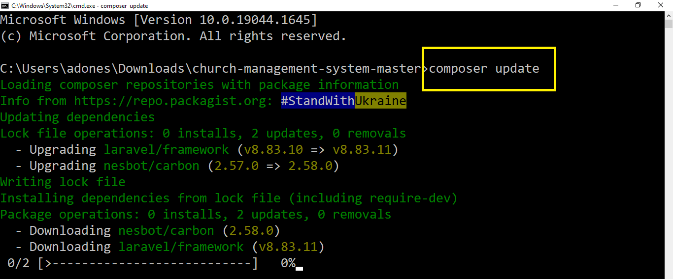 composer update in Church Management System Project in Laravel with Source Code