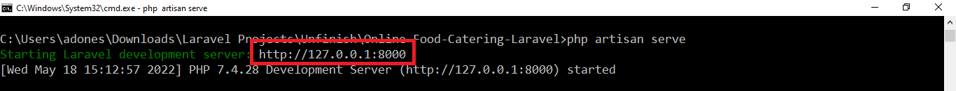 copy url in Online Food Catering Services Management System in Laravel