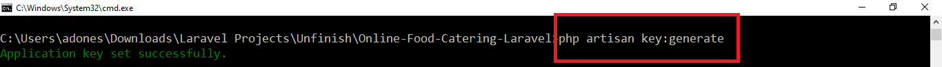 key generate in Online Food Catering Services Management System in Laravel