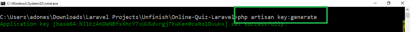 key generate in Online Quiz Management System Project in Laravel with Source Code
