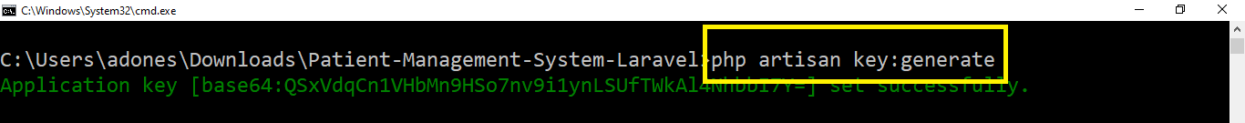 key generate in Patient Management System Project in Laravel with Source Code