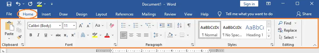 Home Tab in MS Word