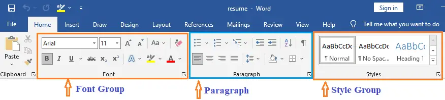 MS WORD 2019 Command Group