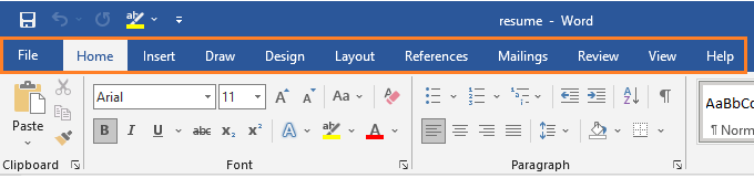 MS WORD 2019 TABS