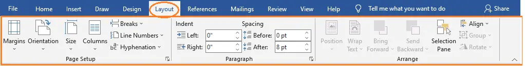 MS Word Layout Tab