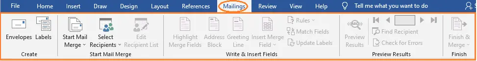 MS Word Mailings Tab