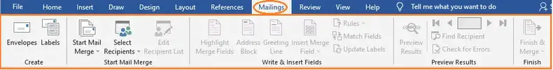 MS Word Mailings Tab