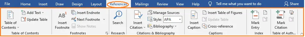 MS Word References Tab