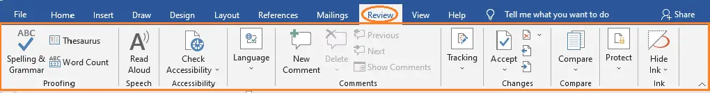 MS Word Review Tab