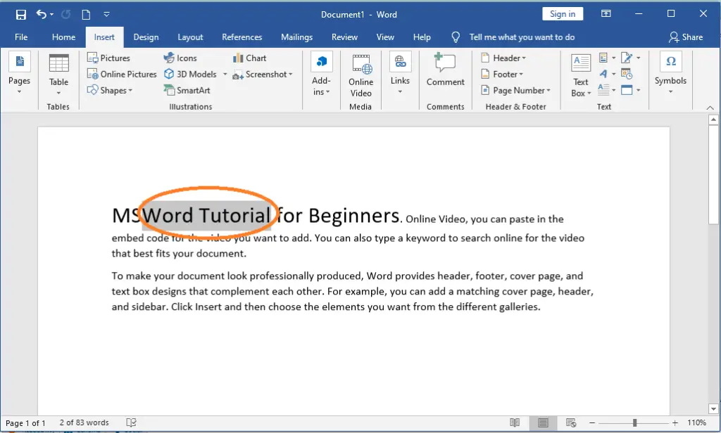 shortcut to select all text in ms word