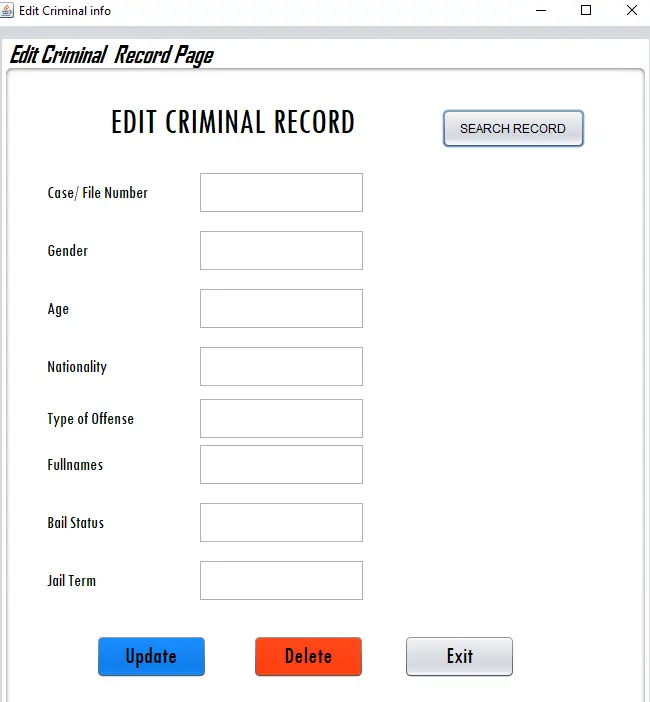 Criminal Record Management System Edit Criminal Record