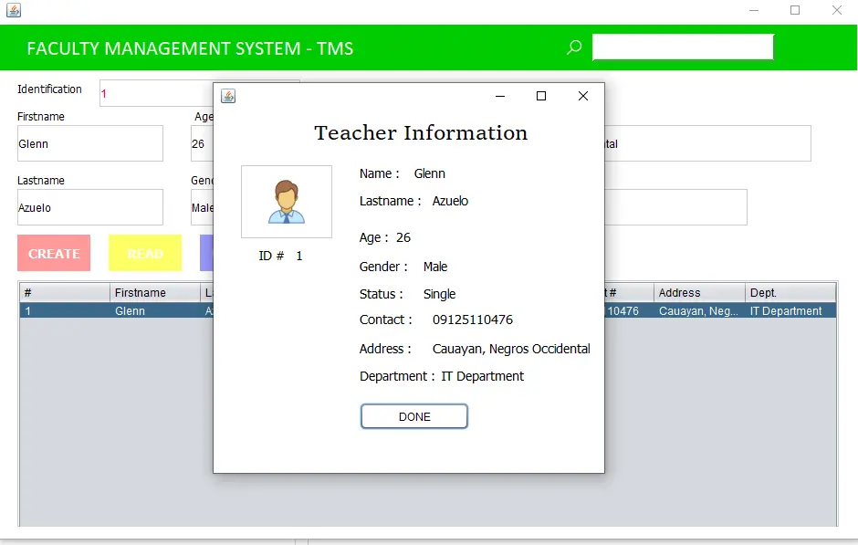 Faculty Management System View Faculty