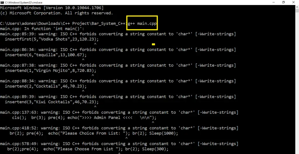 Bar Management System Project in C++ with Source Code