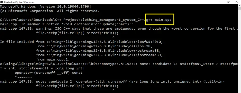 Clothing Management System Project in C++ with Source Code