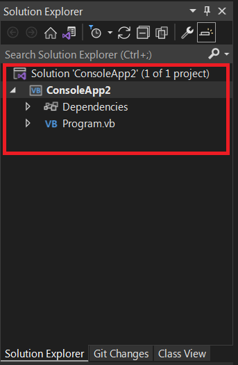 console project appears on solution explorer