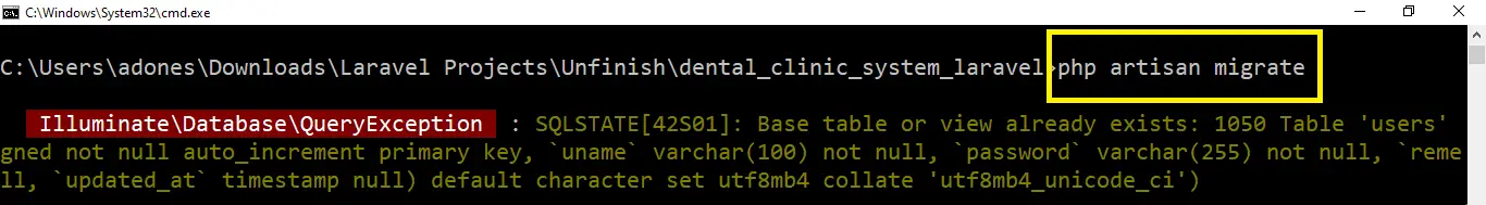migrate in Online Dental Clinic Management System in Laravel with Source Code