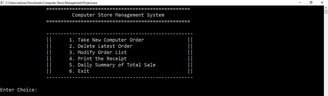 output in Computer Store Management System Project in C++ with Source Code