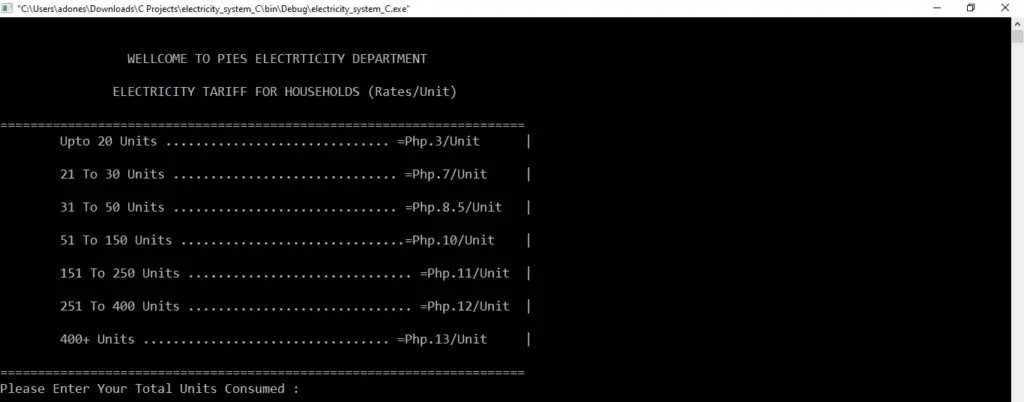 Electricity Bill System Project in C with Source Code