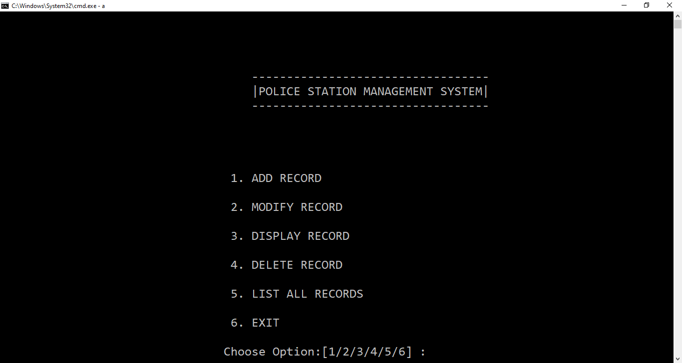 output in Police Station Management System Project in C++ with Source Code
