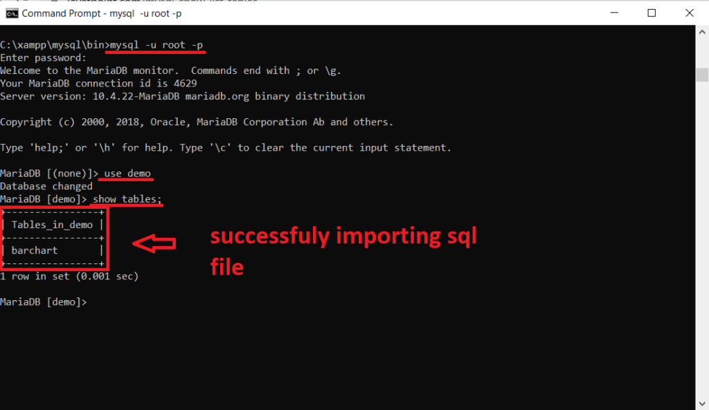 successfully importing sql file