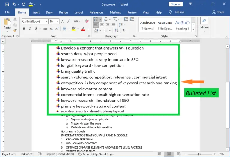 How to Apply Bullets and Numbering in MS Word