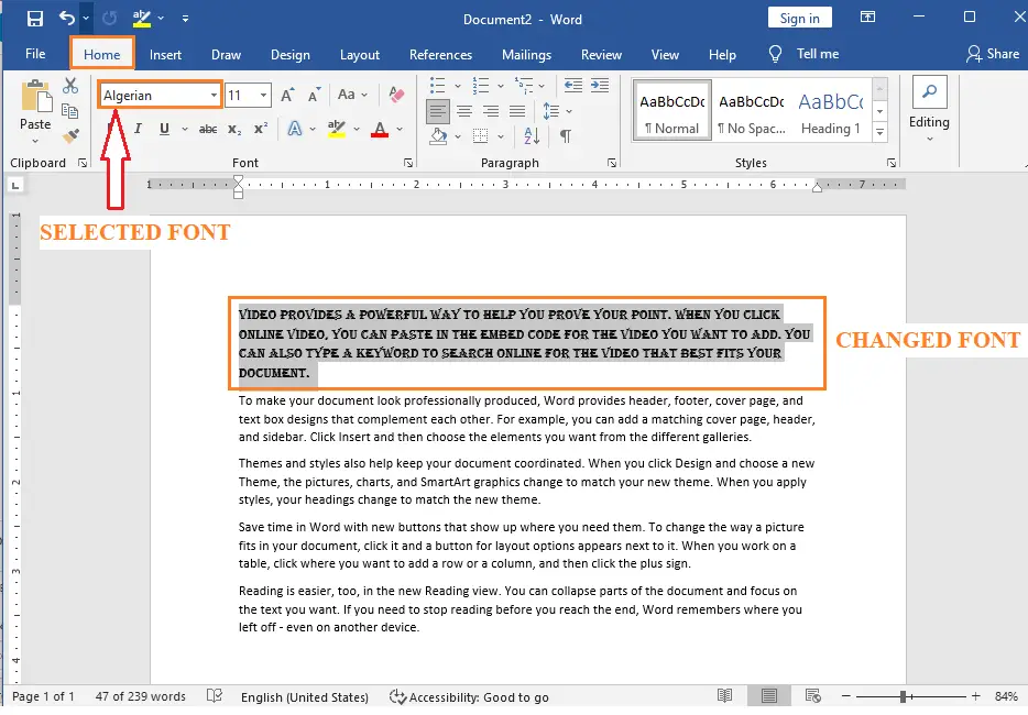 CHANGED FONT IN DOCUMENT