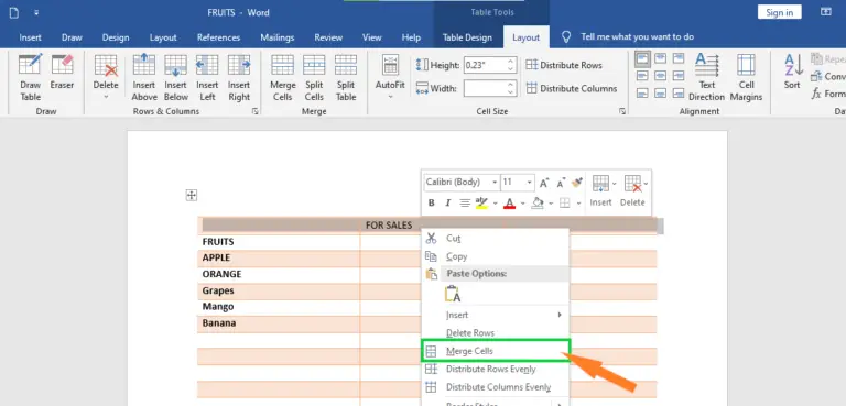How to Merge Table Cells in MS Word