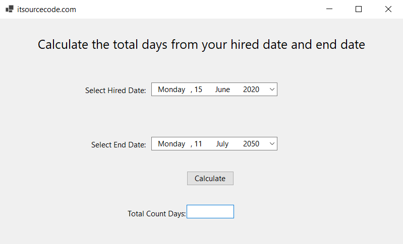 DateTimePicker Control in VB.net Select Hired Date and End Date