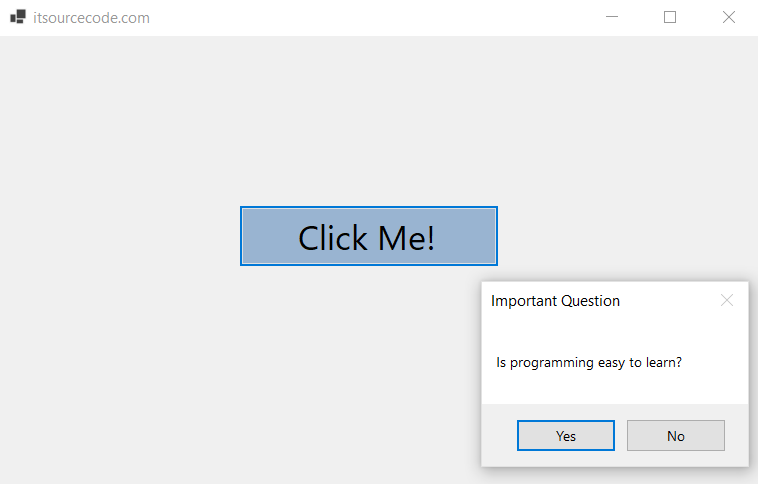 Dialogue Box in VB.net Display Question Message