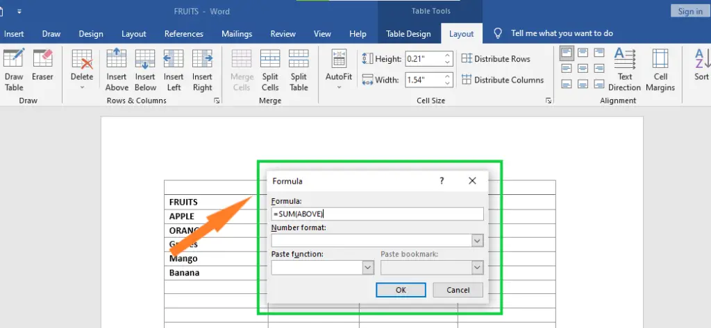 How To Add Formula To A Table In Word