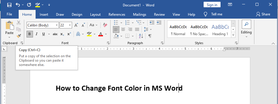 How to change font color in MS Word Document