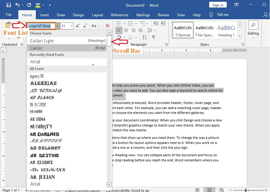 MS WORD FONT LISTMS WORD FONT LIST