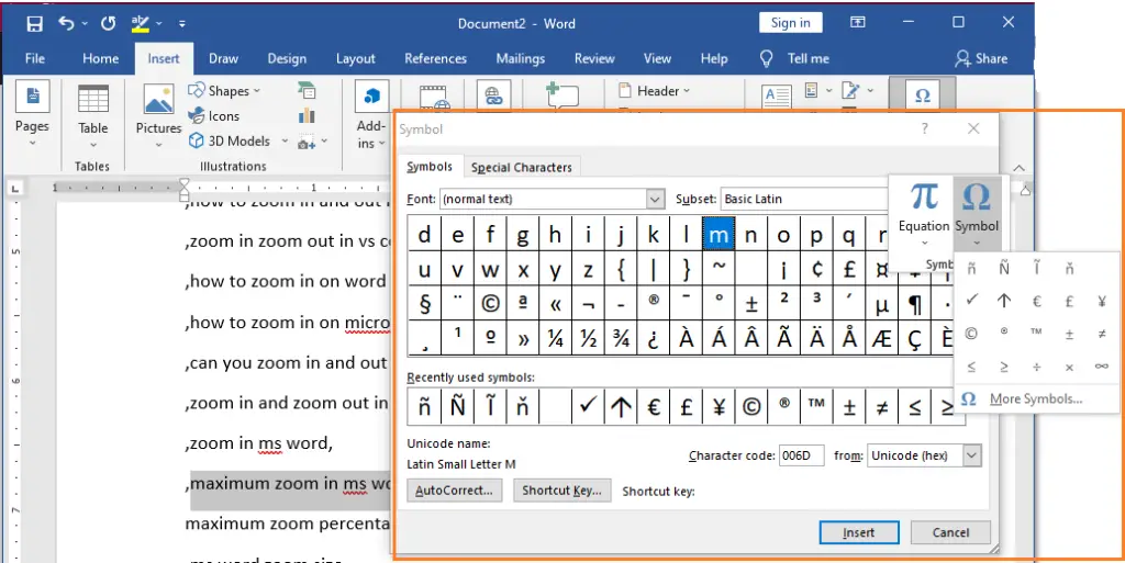 MS WORD SYMBOL