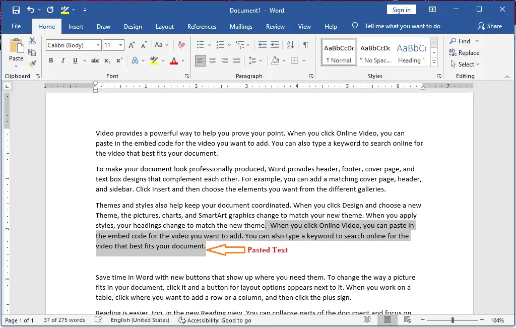 Pasted Text in Word