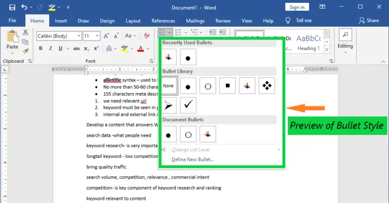 How To Apply Bullets And Numbering In Ms Word 0474