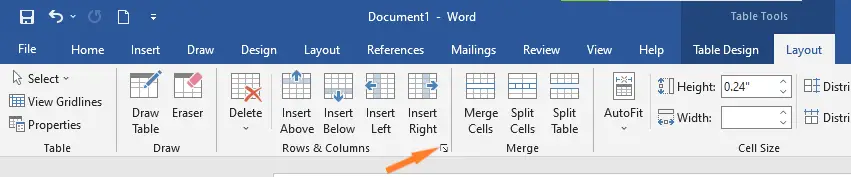 ROWS AND COLUMN MORE OPTION